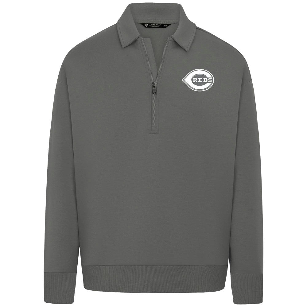 Cincinnati Reds Levelwear Luxe Signature Quarter-Zip Chenille Logo Tri-Blend Sweatshirt discount