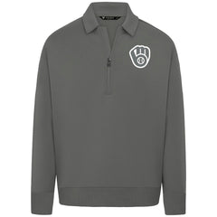 Milwaukee Brewers Levelwear Luxe Signature Quarter-Zip Chenille Logo Tri-Blend Sweatshirt Clearance