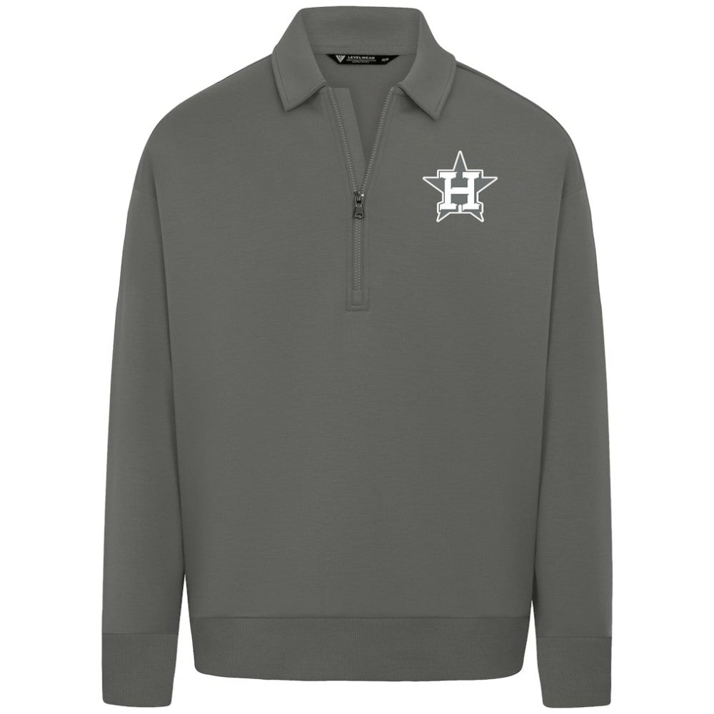 Houston Astros Levelwear Luxe Signature Quarter-Zip Chenille Logo Tri-Blend Sweatshirt Lifestyle