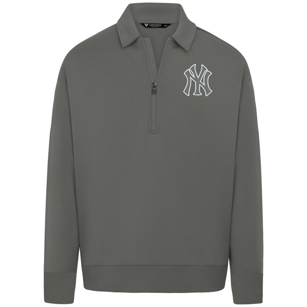 New York Yankees Levelwear Luxe Signature Quarter-Zip Chenille Logo Tri-Blend Sweatshirt for sale