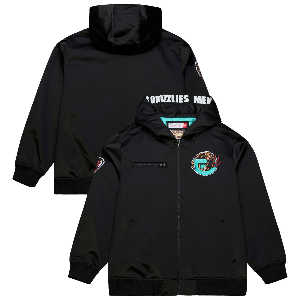 Mitchell & Ness - Memphis Grizzlies Hardwood Classics Nights Walk the Tunnel Satin Bomber Full-Snap Hooded Jacket - Black