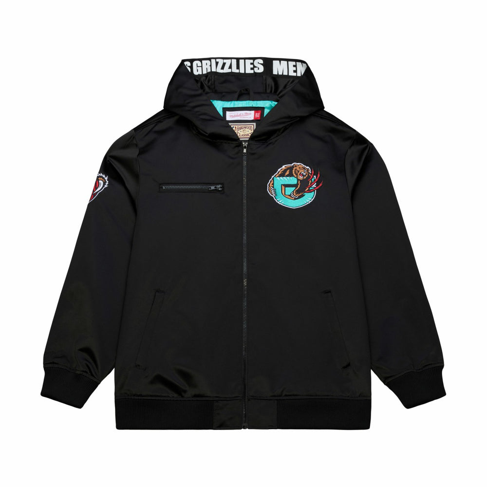 Mitchell & Ness - Memphis Grizzlies Hardwood Classics Nights Walk the Tunnel Satin Bomber Full-Snap Hooded Jacket - Black