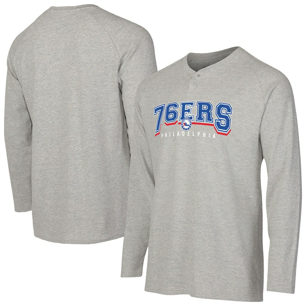 NBA - Philadelphia 76ers Concepts Sport Hawthorn Thermal Knit Long Sleeve Henley T-Shirt - Gray