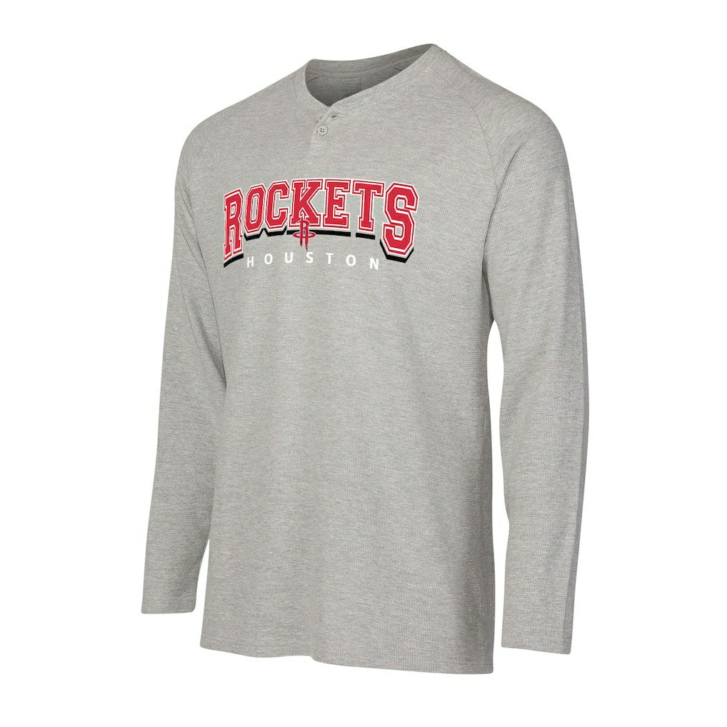 NBA - Houston Rockets Concepts Sport Hawthorn Thermal Knit Long Sleeve Henley T-Shirt - Gray
