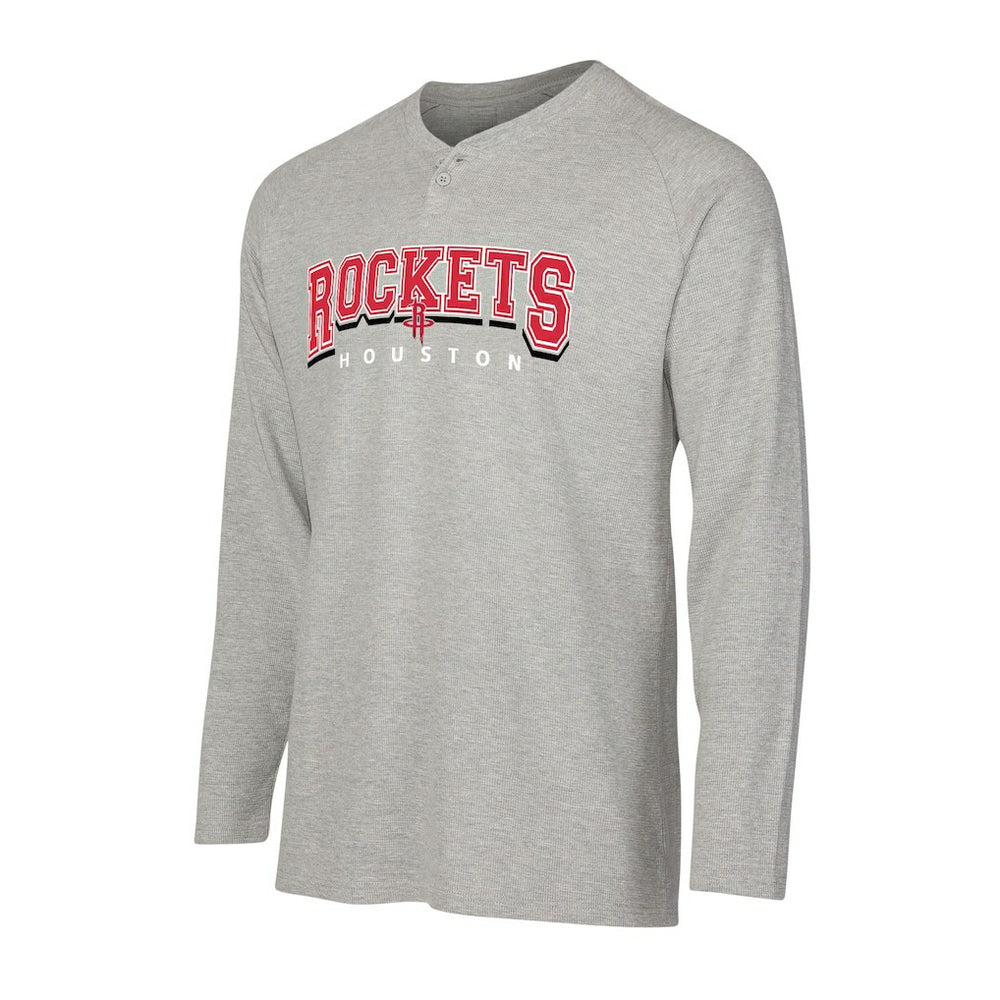 NBA - Houston Rockets Concepts Sport Hawthorn Thermal Knit Long Sleeve Henley T-Shirt - Gray