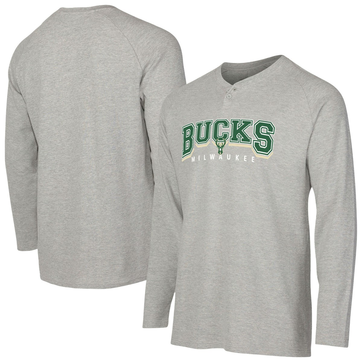 NBA - Milwaukee Bucks Concepts Sport Hawthorn Thermal Knit Long Sleeve Henley T-Shirt - Gray