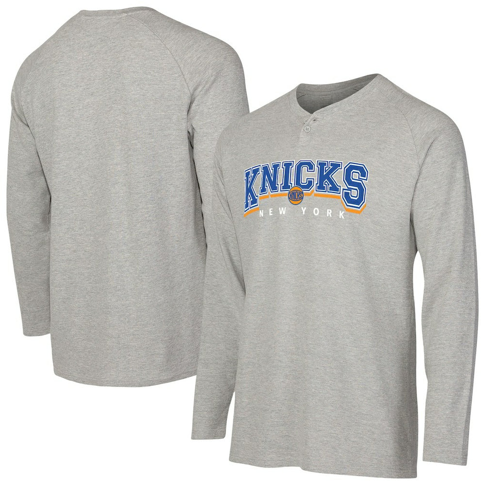 NBA - New York Knicks Concepts Sport Hawthorn Thermal Knit Long Sleeve Henley T-Shirt - Gray