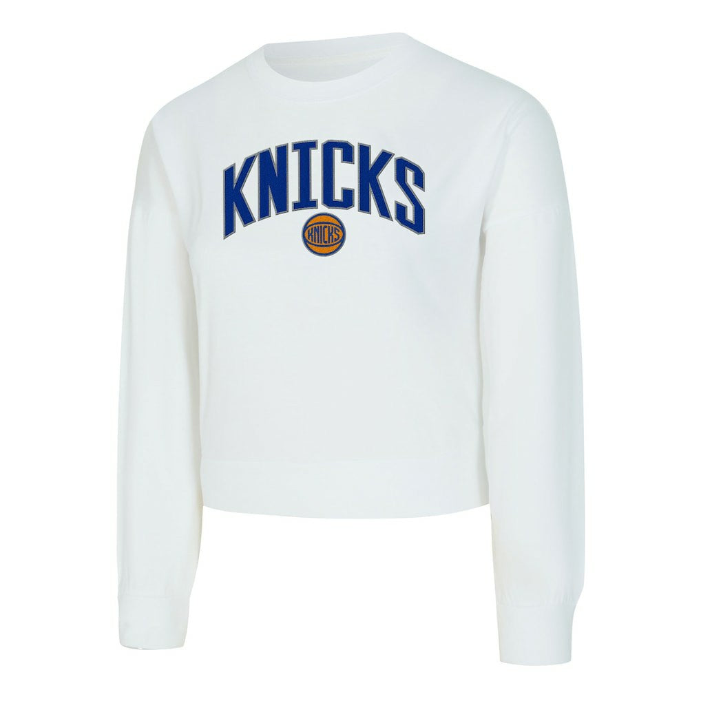 NBA - New York Knicks Concepts Sport Women's Laney Chenille Cropped Long Sleeve T-Shirt - White
