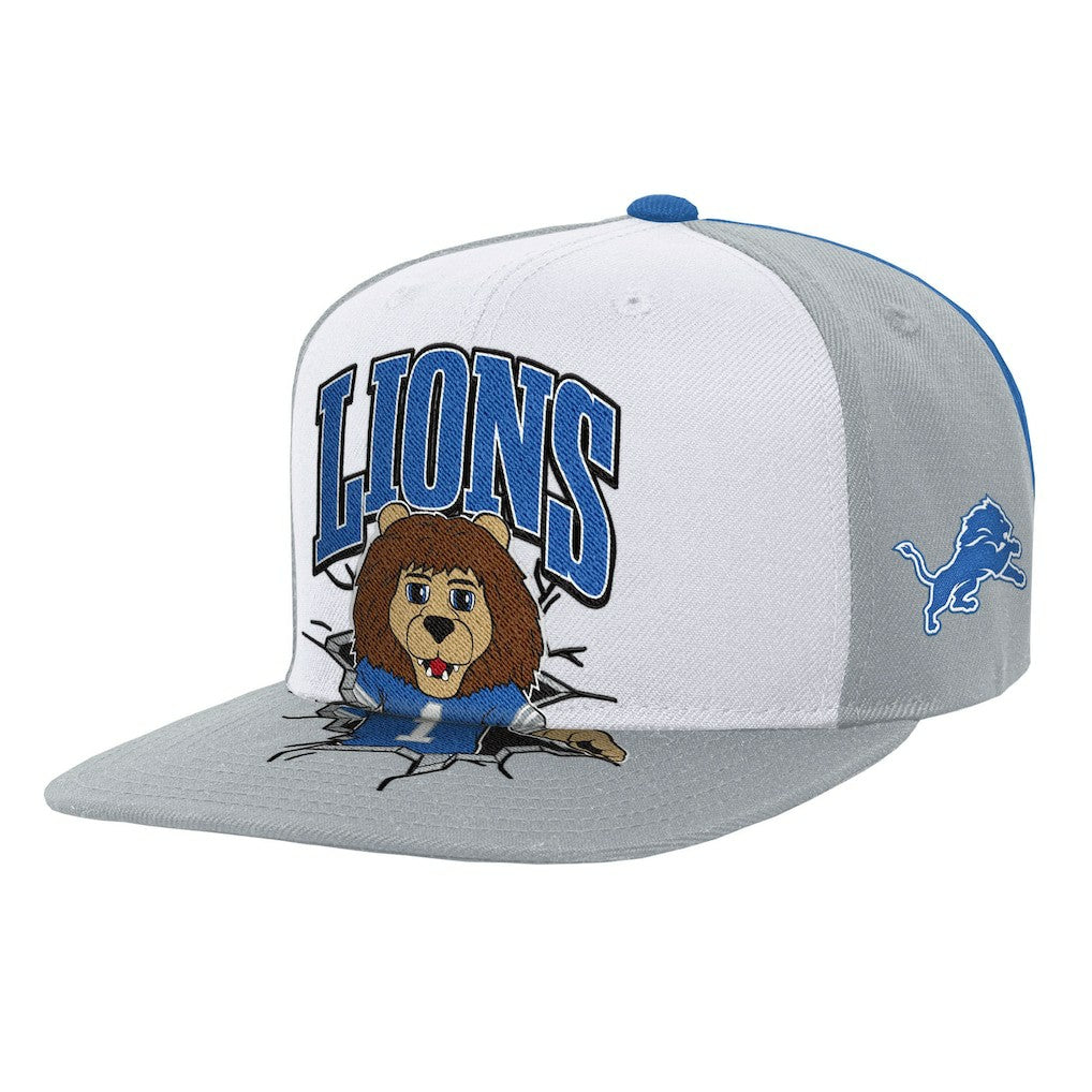 Detroit Lions Youth Team Mascot Snapback Hat White - Mitchell & Ness