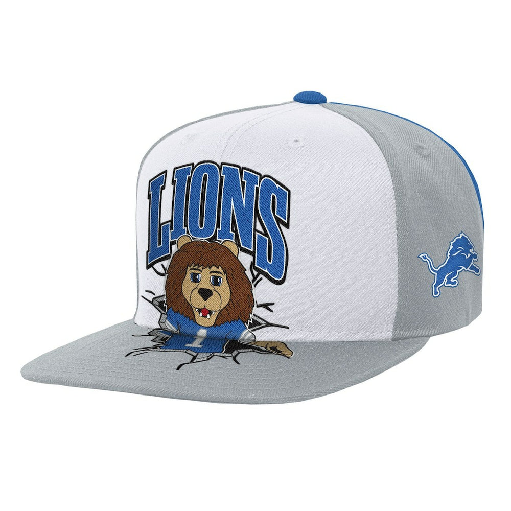 Detroit Lions Youth Team Mascot Snapback Hat White - Mitchell & Ness