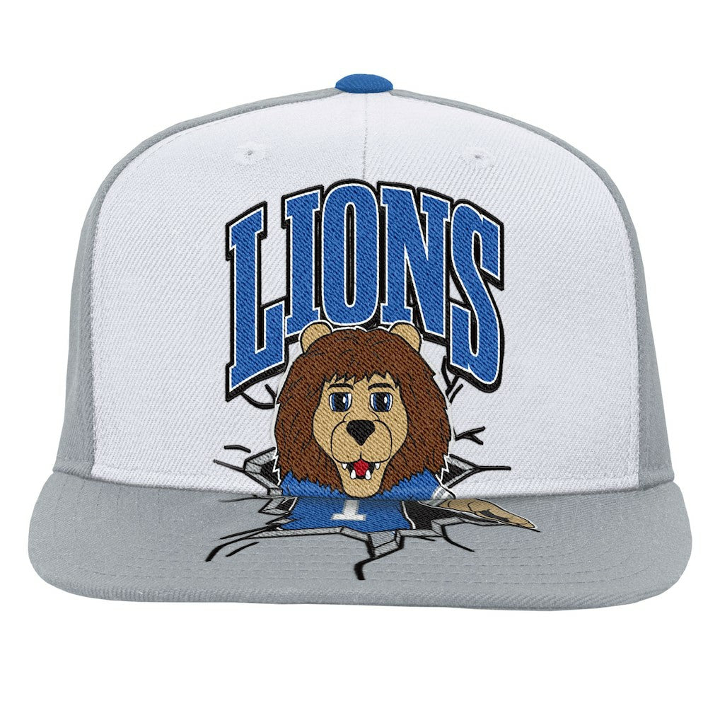 Detroit Lions Youth Team Mascot Snapback Hat White - Mitchell & Ness