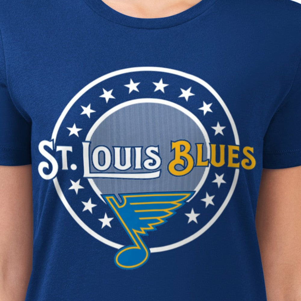 St. Louis Blues - G-III 4Her by Carl Banks Women's Super-Slim Lightweight Pinstripe Circle Graphic T-Shirt Royal