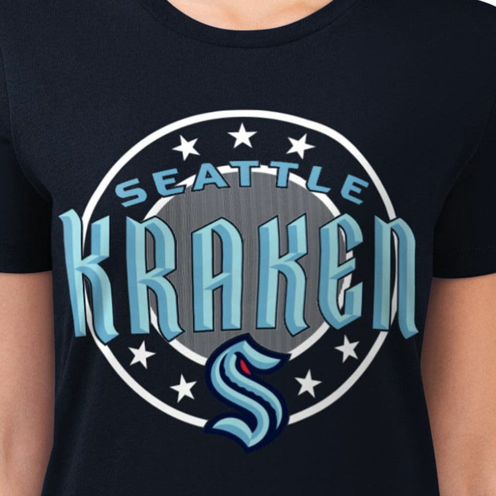 Seattle Kraken G-III 4Her by Carl Banks Women's Super-Slim Lightweight Pinstripe Circle Graphic T-Shirt Navy