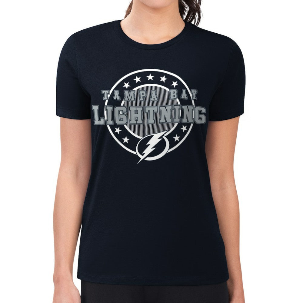 Tampa Bay Lightning - G-III 4Her by Carl Banks Women's Super-Slim Lightweight Pinstripe Circle Graphic T-Shirt Navy