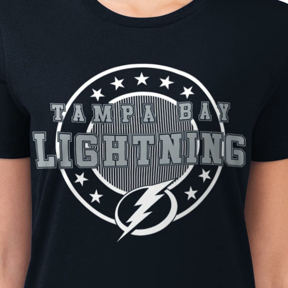 Tampa Bay Lightning - G-III 4Her by Carl Banks Women's Super-Slim Lightweight Pinstripe Circle Graphic T-Shirt Navy