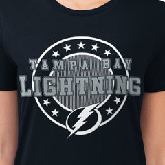 Tampa Bay Lightning - G-III 4Her by Carl Banks Women's Super-Slim Lightweight Pinstripe Circle Graphic T-Shirt Navy