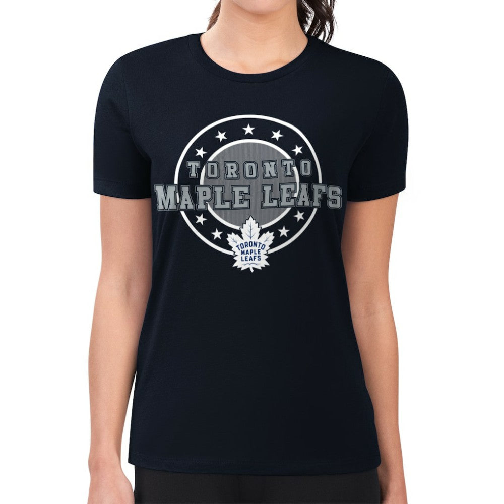 Toronto Maple Leafs - G-III 4Her by Carl Banks Women's Super-Slim Lightweight Pinstripe Circle Graphic T-Shirt Navy