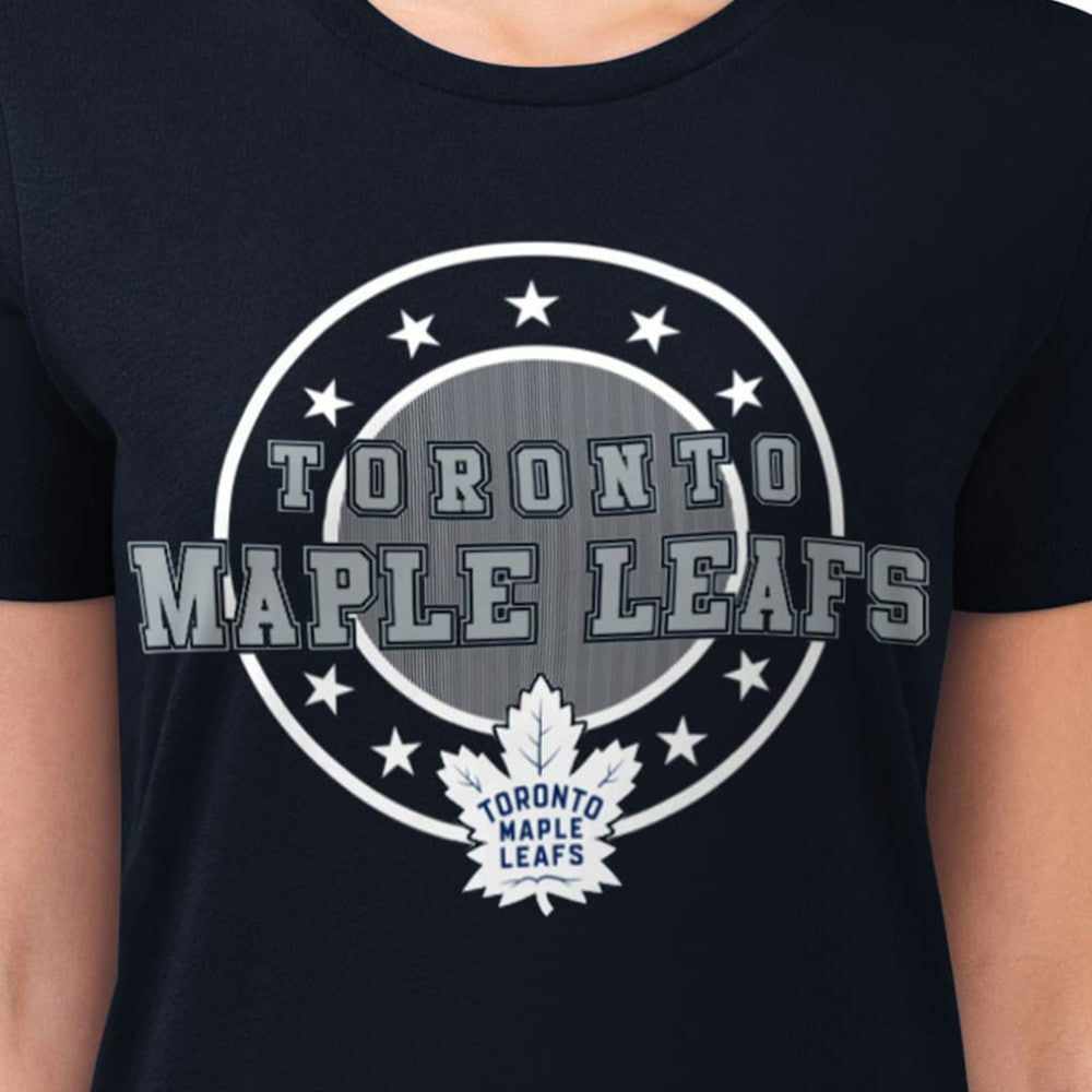 Toronto Maple Leafs - G-III 4Her by Carl Banks Women's Super-Slim Lightweight Pinstripe Circle Graphic T-Shirt Navy