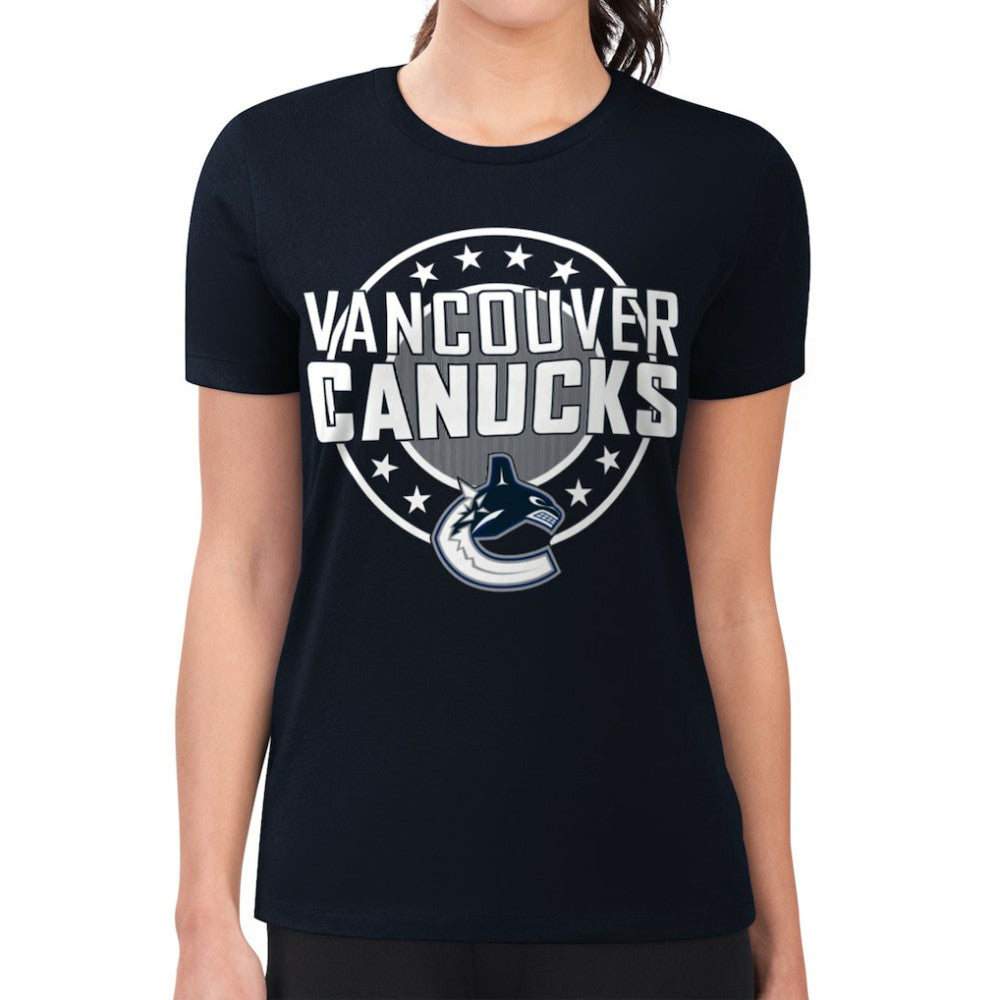 Vancouver Canucks - G-III 4Her by Carl Banks Women's Super-Slim Lightweight Pinstripe Circle Graphic T-Shirt Navy
