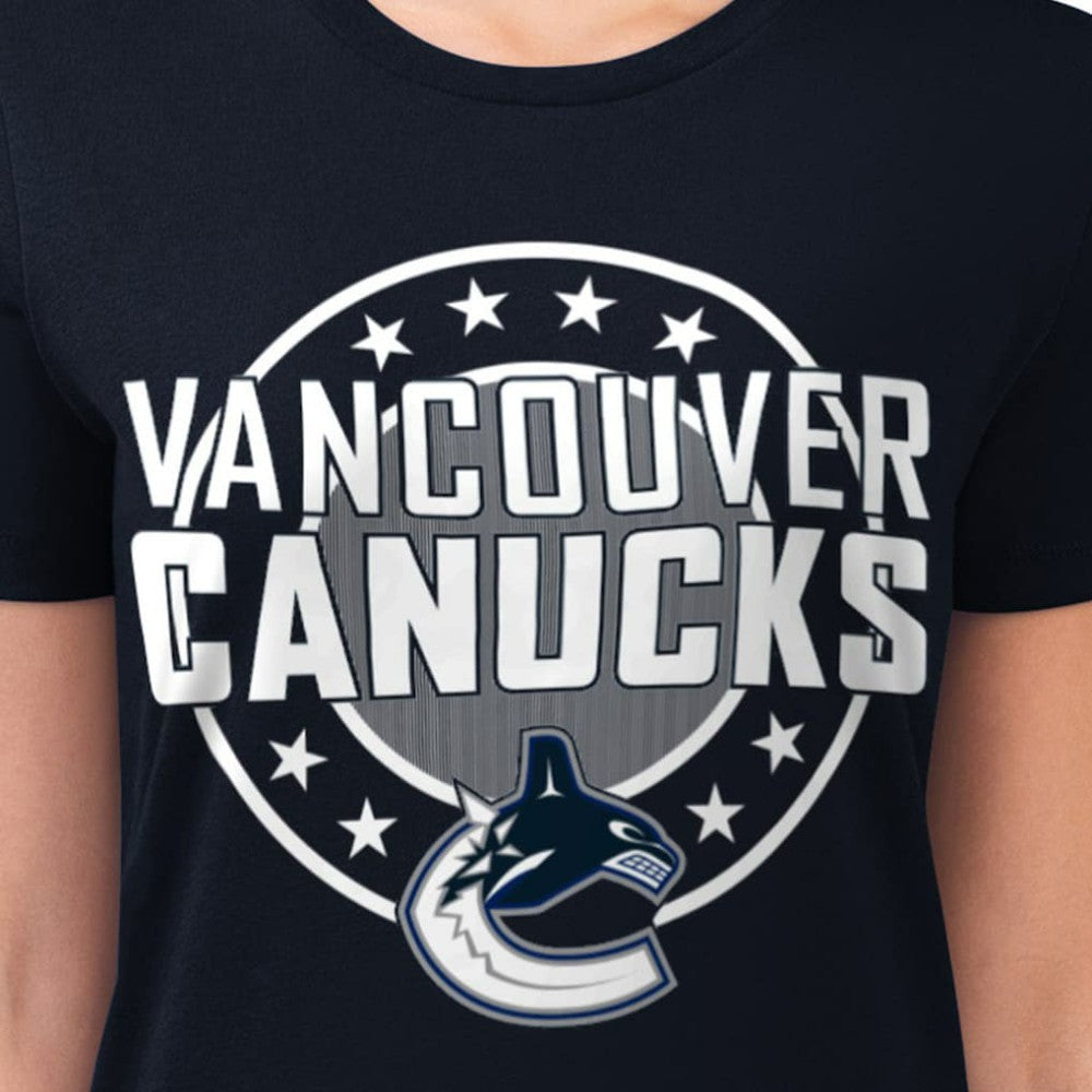Vancouver Canucks - G-III 4Her by Carl Banks Women's Super-Slim Lightweight Pinstripe Circle Graphic T-Shirt Navy