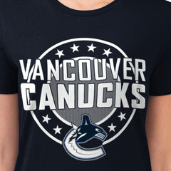 Vancouver Canucks - G-III 4Her by Carl Banks Women's Super-Slim Lightweight Pinstripe Circle Graphic T-Shirt Navy