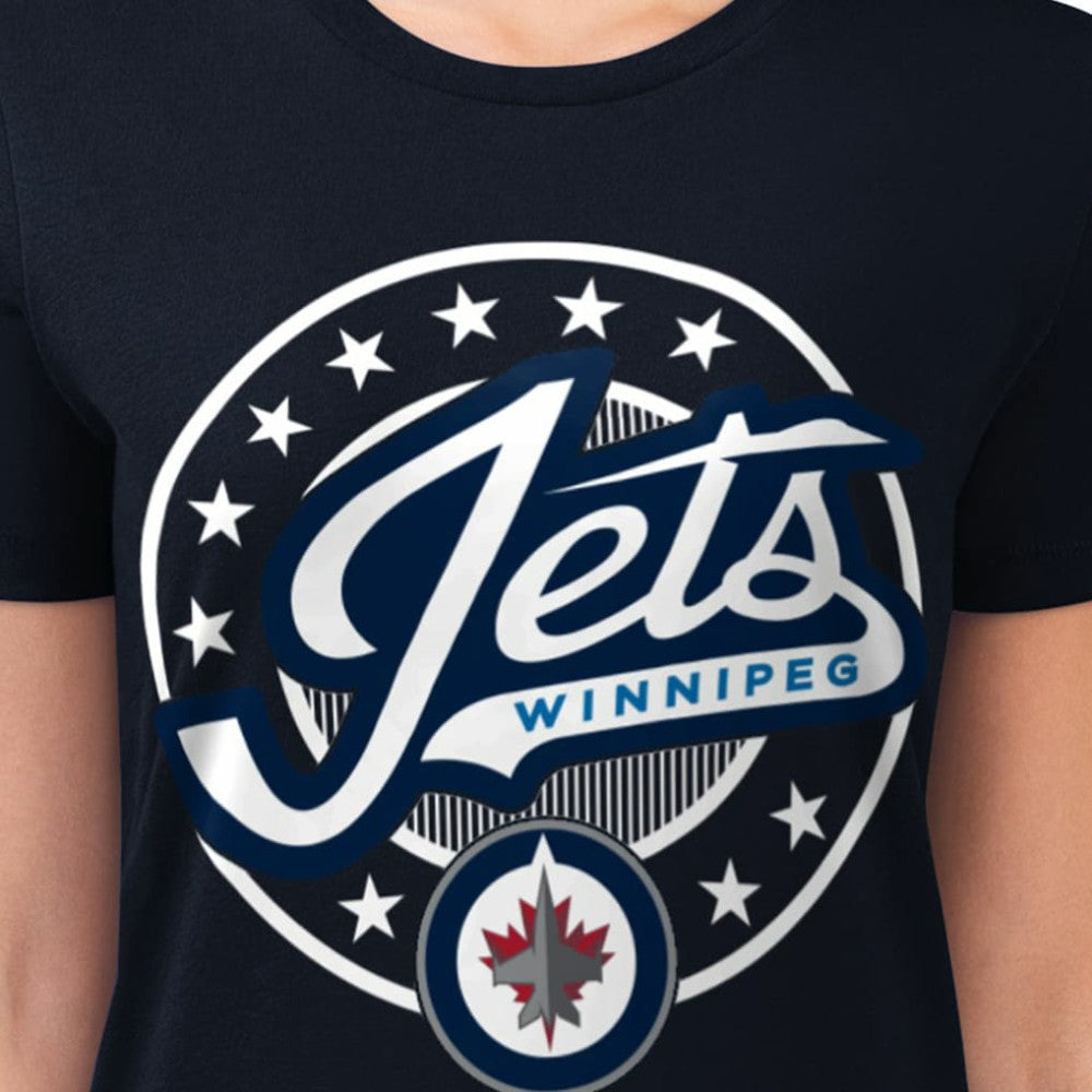 Winnipeg Jets - G-III 4Her by Carl Banks Women's Super-Slim Lightweight Pinstripe Circle Graphic T-Shirt Navy