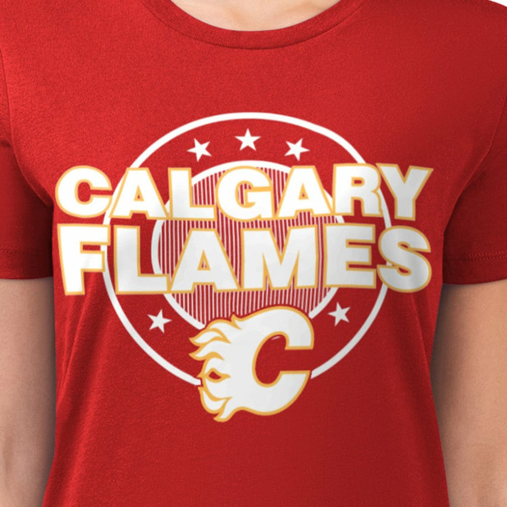 Calgary Flames - G-III 4Her by Carl Banks Women's Super-Slim Lightweight Pinstripe Circle Graphic T-Shirt Red