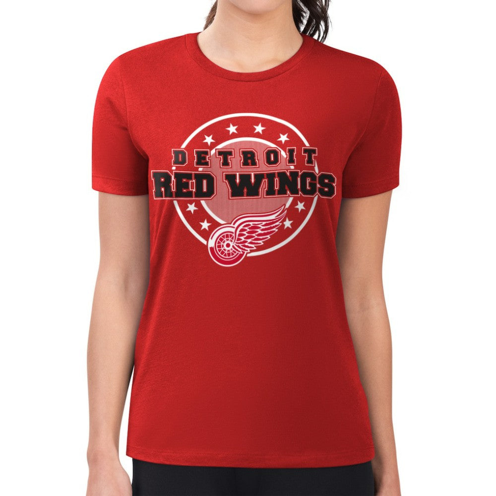 Detroit Red Wings - G-III 4Her by Carl Banks Women's Super-Slim Lightweight Pinstripe Circle Graphic T-Shirt Red