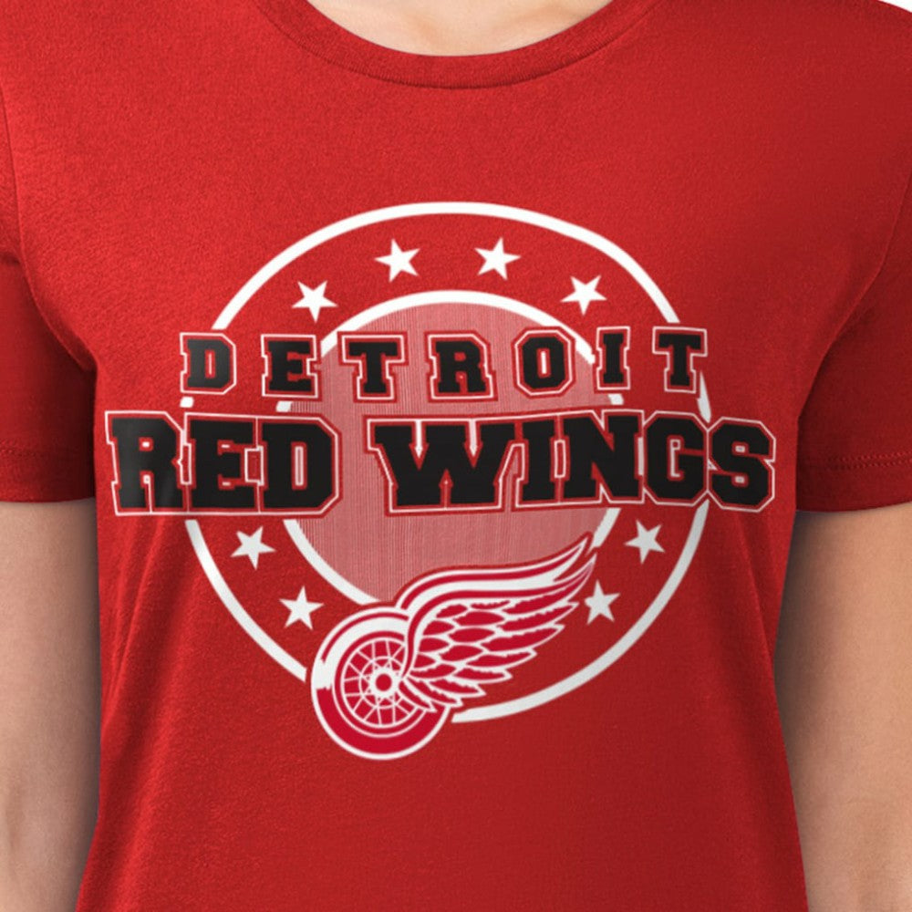Detroit Red Wings - G-III 4Her by Carl Banks Women's Super-Slim Lightweight Pinstripe Circle Graphic T-Shirt Red