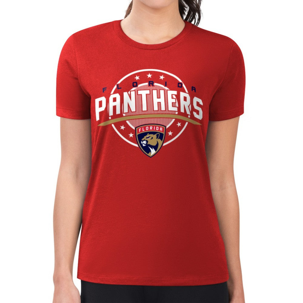 Florida Panthers - G-III 4Her by Carl Banks Women's Super-Slim Lightweight Pinstripe Circle Graphic T-Shirt Red