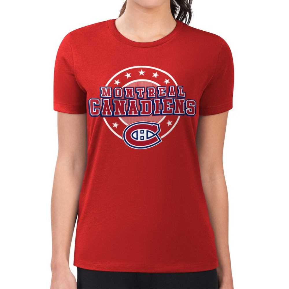 Montreal Canadiens - G-III 4Her by Carl Banks Women's Super-Slim Lightweight Pinstripe Circle Graphic T-Shirt Red