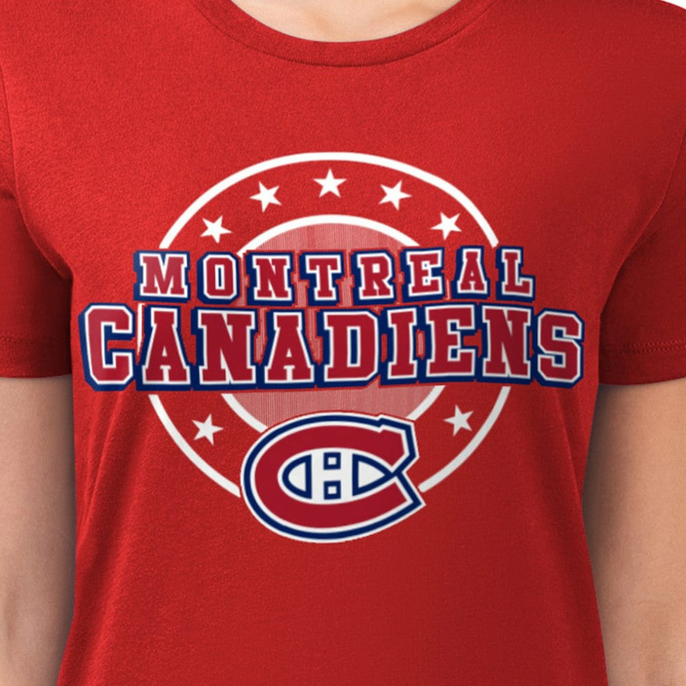 Montreal Canadiens - G-III 4Her by Carl Banks Women's Super-Slim Lightweight Pinstripe Circle Graphic T-Shirt Red