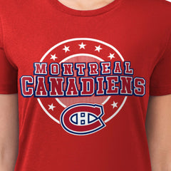 Montreal Canadiens - G-III 4Her by Carl Banks Women's Super-Slim Lightweight Pinstripe Circle Graphic T-Shirt Red