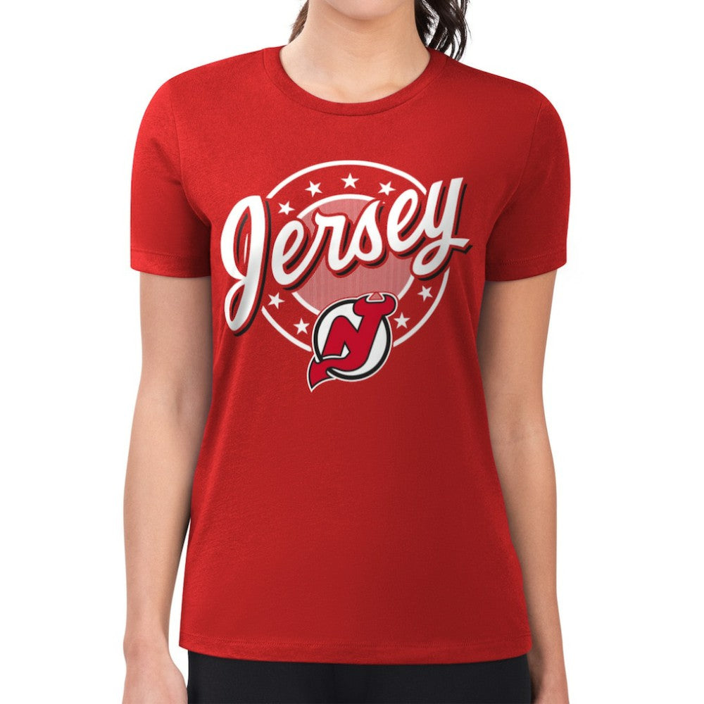 New Jersey Devils - G-III 4Her by Carl Banks Women's Super-Slim Lightweight Pinstripe Circle Graphic T-Shirt Red