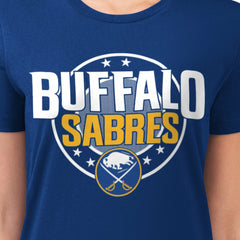 Buffalo Sabres - G-III 4Her by Carl Banks Women's Super-Slim Lightweight Pinstripe Circle Graphic T-Shirt Royal