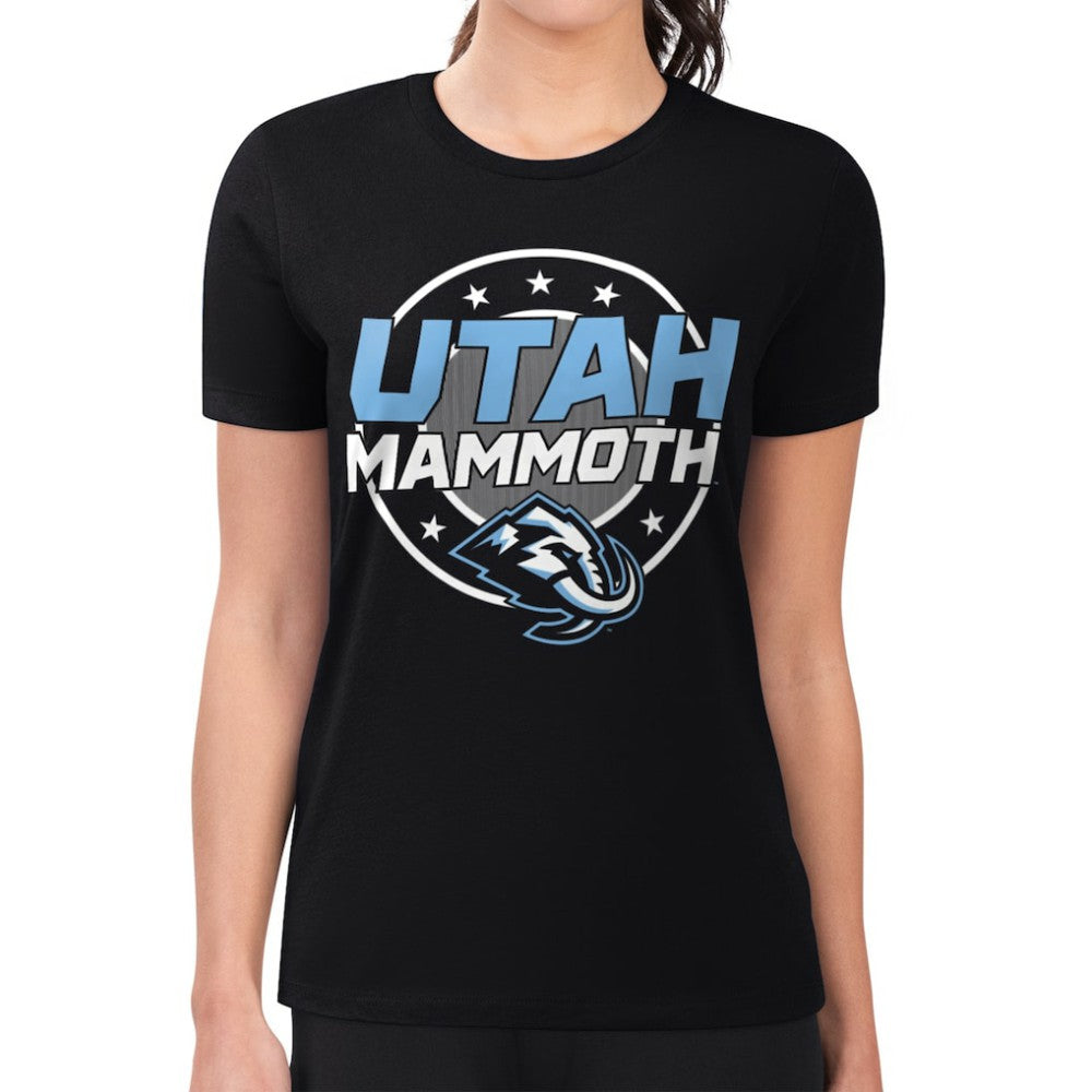Utah Mammoth - G-III 4Her by Carl Banks Women's Super-Slim Lightweight Pinstripe Circle Graphic T-Shirt Black