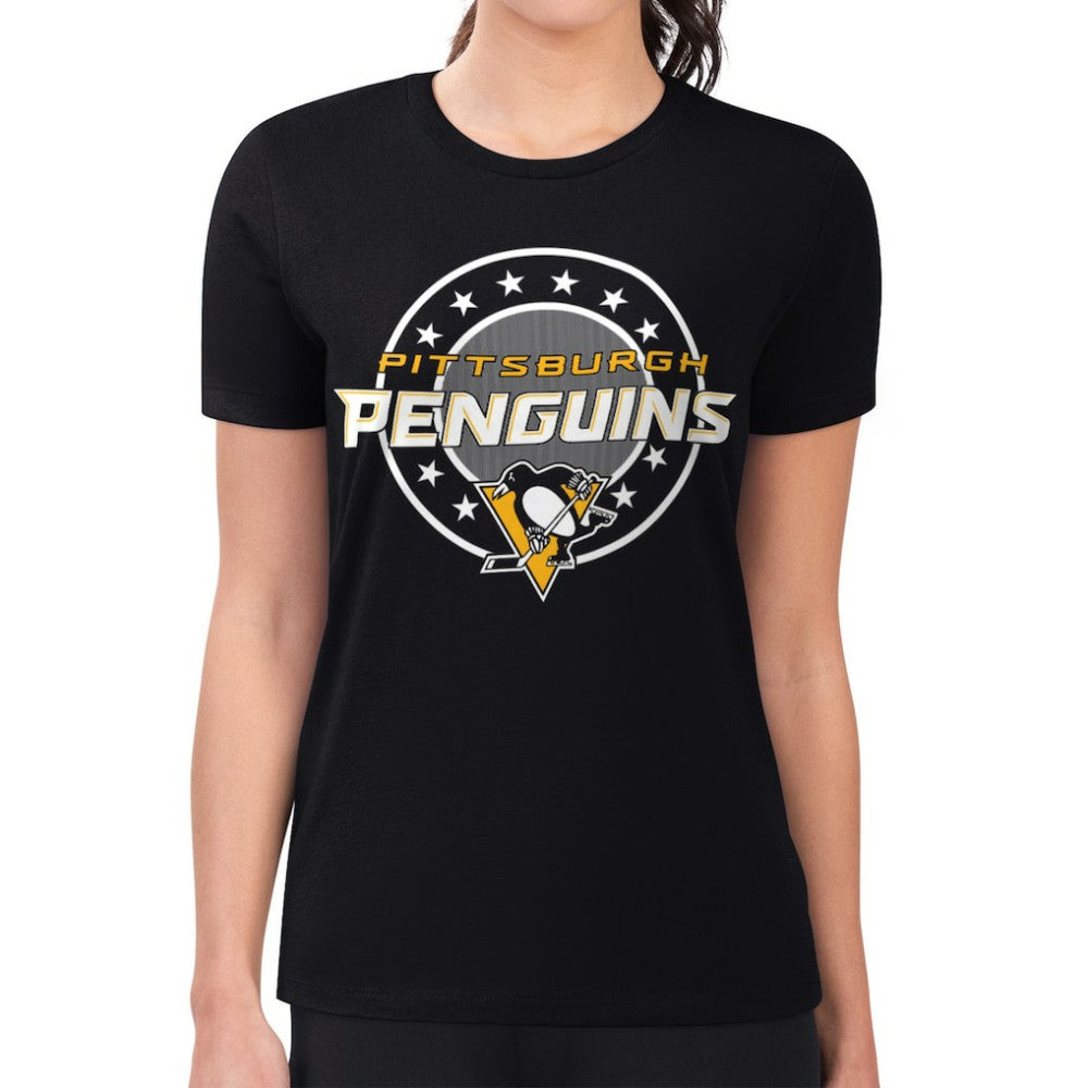 Pittsburgh Penguins G-III 4Her by Carl Banks Women's Super-Slim Lightweight Pinstripe Circle Graphic T-Shirt Black