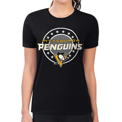 Pittsburgh Penguins G-III 4Her by Carl Banks Women's Super-Slim Lightweight Pinstripe Circle Graphic T-Shirt Black