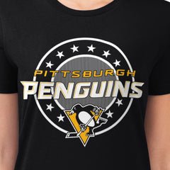 Pittsburgh Penguins G-III 4Her by Carl Banks Women's Super-Slim Lightweight Pinstripe Circle Graphic T-Shirt Black