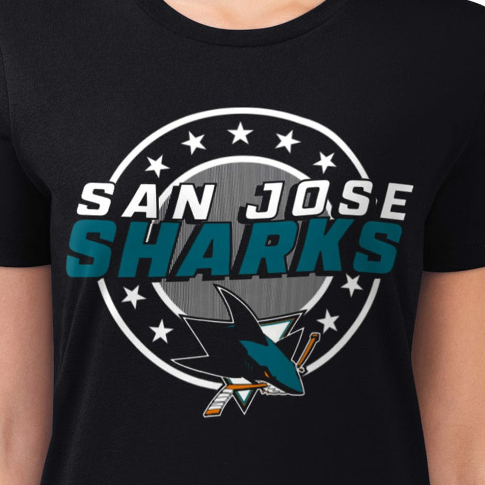 San Jose Sharks - G-III 4Her by Carl Banks Women's Super-Slim Lightweight Pinstripe Circle Graphic T-Shirt Black