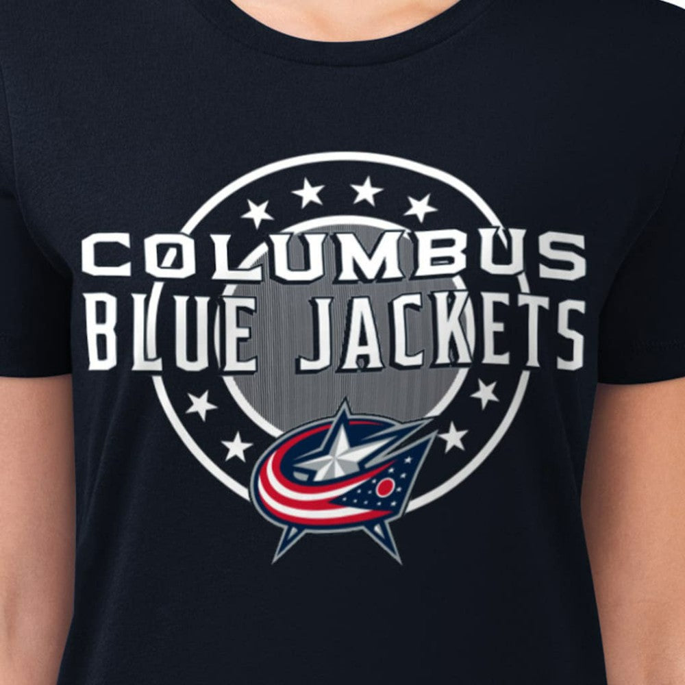 Columbus Blue Jackets - G-III 4Her by Carl Banks Women's Super-Slim Lightweight Pinstripe Circle Graphic T-Shirt Navy