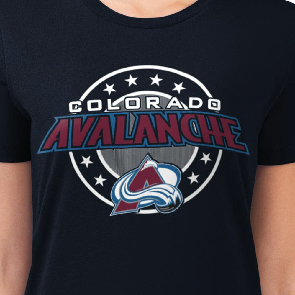 Colorado Avalanche - G-III 4Her by Carl Banks Women's Super-Slim Lightweight Pinstripe Circle Graphic T-Shirt Navy