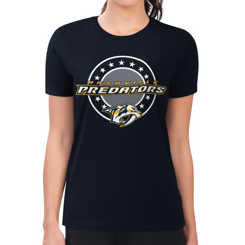 Nashville Predators - G-III 4Her by Carl Banks Women's Super-Slim Lightweight Pinstripe Circle Graphic T-Shirt Navy