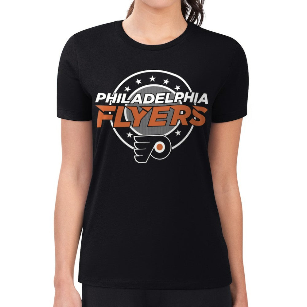 Philadelphia Flyers - G-III 4Her by Carl Banks Women's Super-Slim Lightweight Pinstripe Circle Graphic T-Shirt Black