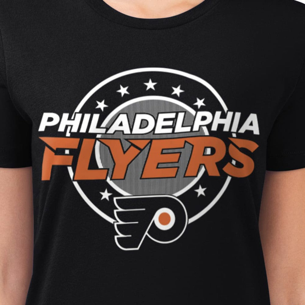 Philadelphia Flyers - G-III 4Her by Carl Banks Women's Super-Slim Lightweight Pinstripe Circle Graphic T-Shirt Black