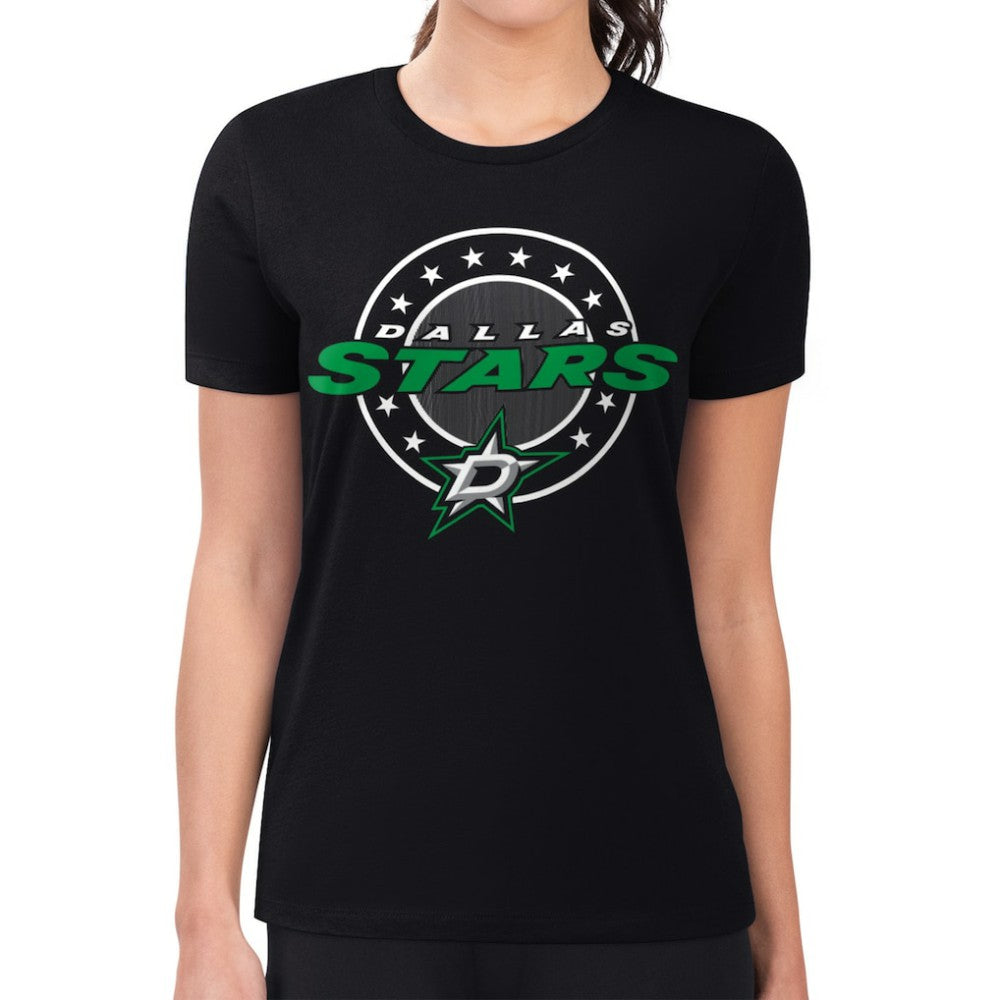 Dallas Stars - G-III 4Her by Carl Banks Women's Super-Slim Lightweight Pinstripe Circle Graphic T-Shirt Black