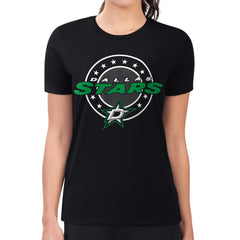 Dallas Stars - G-III 4Her by Carl Banks Women's Super-Slim Lightweight Pinstripe Circle Graphic T-Shirt Black