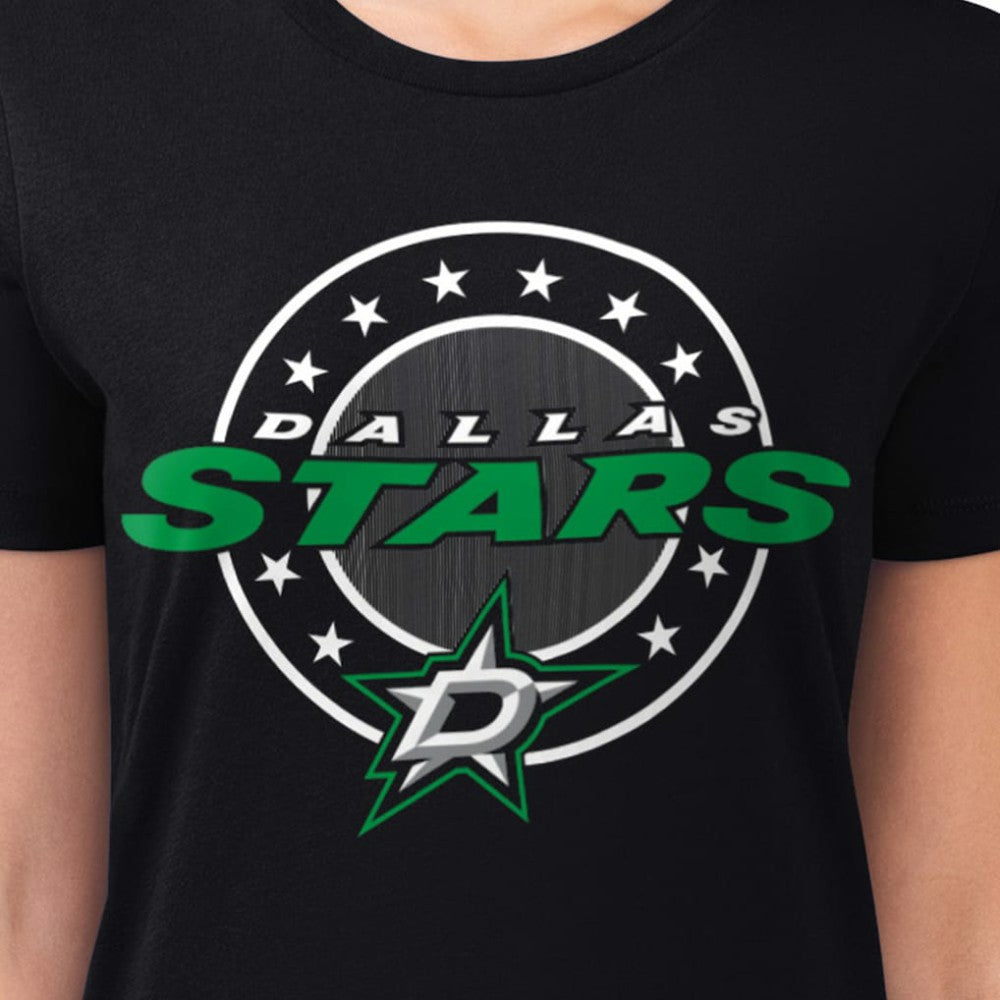 Dallas Stars - G-III 4Her by Carl Banks Women's Super-Slim Lightweight Pinstripe Circle Graphic T-Shirt Black