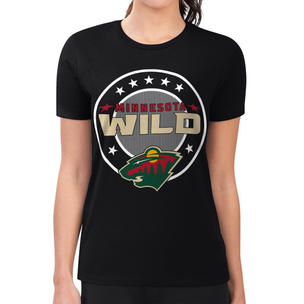 Minnesota Wild - G-III 4Her by Carl Banks Women's Super-Slim Lightweight Pinstripe Circle Graphic T-Shirt Black