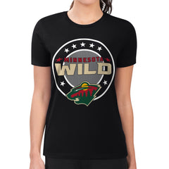 Minnesota Wild - G-III 4Her by Carl Banks Women's Super-Slim Lightweight Pinstripe Circle Graphic T-Shirt Black